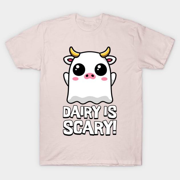 Dairy Is Scary! Cute Ghost Cow Cartoon T-Shirt by Cute And Punny